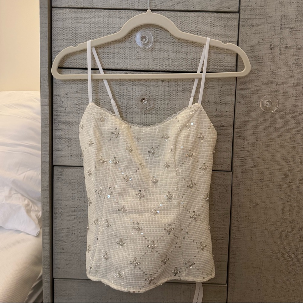 Reformation Genevieve Top in Ivory Sparkle